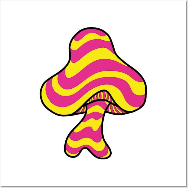 The Perfect Mushroom: Exotic Trippy Wavy Pink and Yellow Stripes Contour Lines Wall Art by Ciara Shortall Art